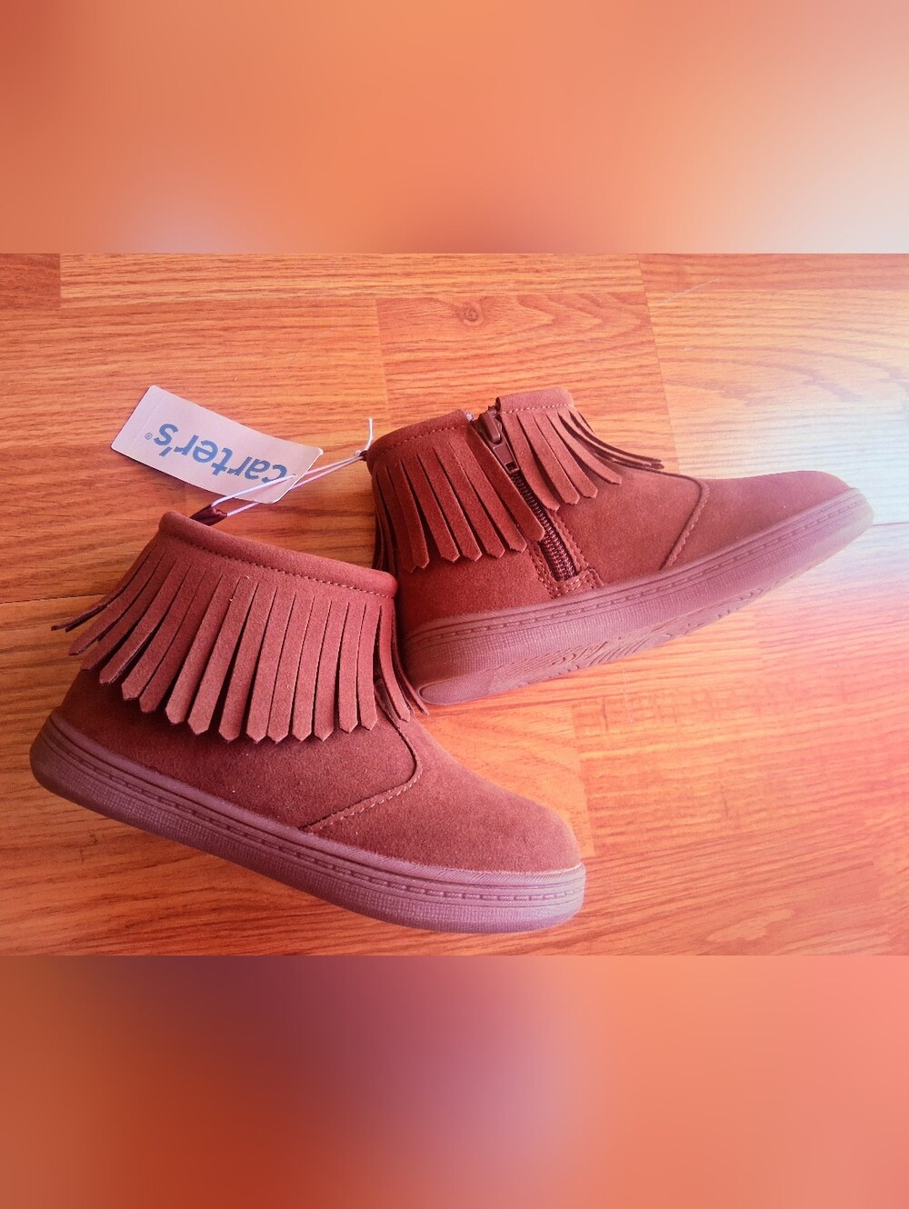 NWT Carters Toddlers Brown Fringe Ankle Boots, Sz12